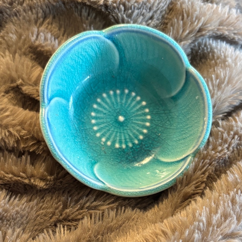 Turquoise Ceramic Flower Bowl